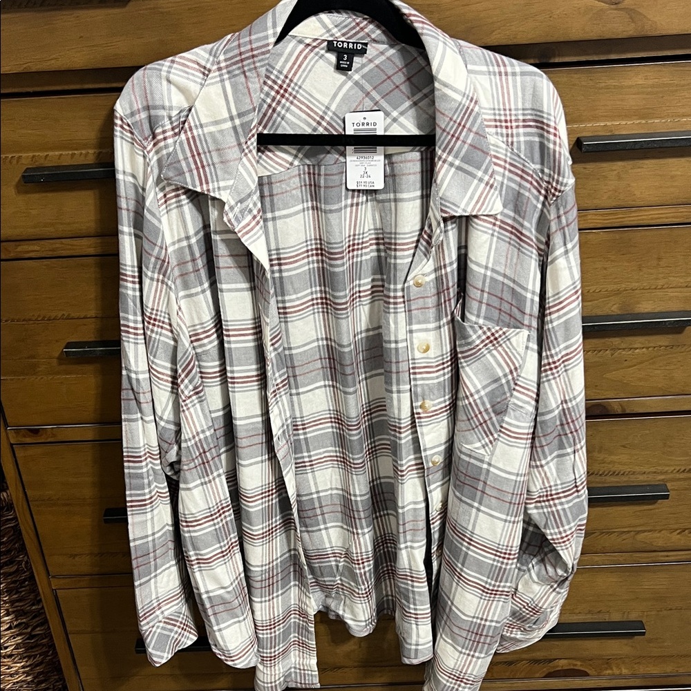 Torrid Gray and Red Plaid Shirt